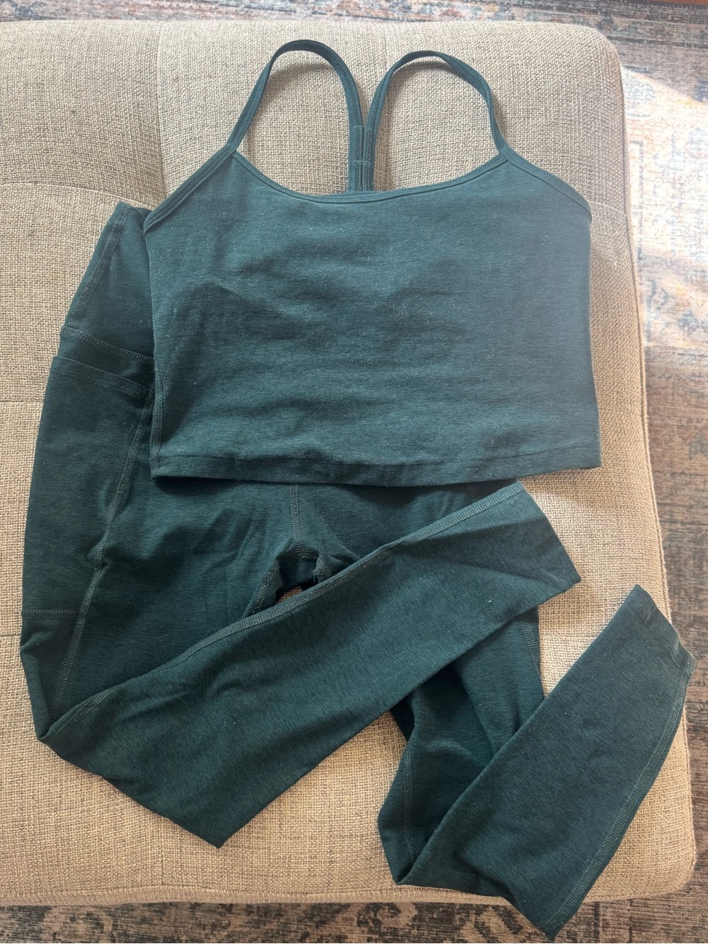 Beyond Yoga SpaceDye Green Tank & Legging Matching Set